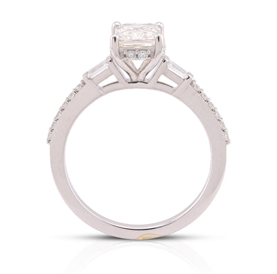 10K White Gold Centre Radiant Solitaire 1.53CT Lab Diamond Baguette/Round Women Ring - Elite Jewelers-Rings