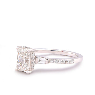 10K White Gold Centre Radiant Solitaire 1.53CT Lab Diamond Baguette/Round Women Ring - Elite Jewelers-Rings