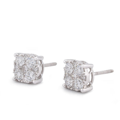10K White Gold Flower Cluster 0.98CT Lab Diamond Men Women Earrings - Elite Jewelers-Earrings