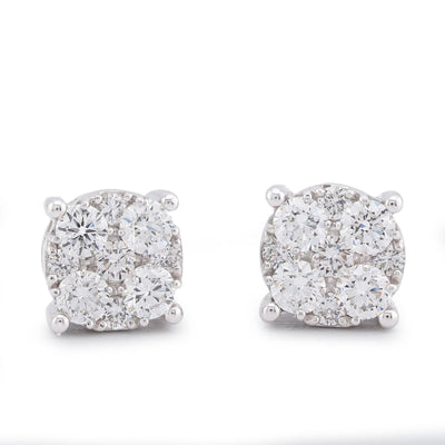10K White Gold Flower Cluster 0.98CT Lab Diamond Men Women Earrings - Elite Jewelers-Earrings