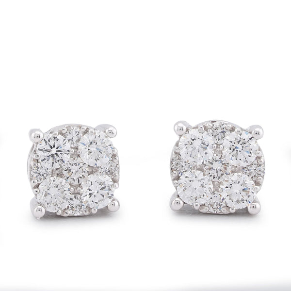 10K White Gold Flower Cluster 0.98CT Lab Diamond Men Women Earrings - Elite Jewelers-Earrings