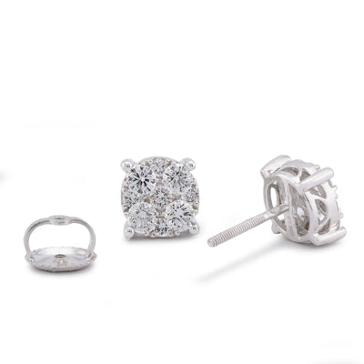 10K White Gold Flower Cluster 0.98CT Lab Diamond Men Women Earrings - Elite Jewelers-Earrings