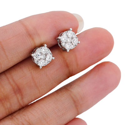 10K White Gold Flower Cluster 0.98CT Lab Diamond Men Women Earrings - Elite Jewelers-Earrings