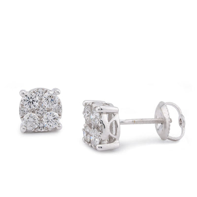 10K White Gold Flower Cluster 0.98CT Lab Diamond Men Women Earrings - Elite Jewelers-Earrings