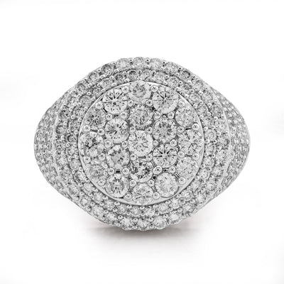 10K White Gold Flower Cluster 5.30CT Natural Diamond Side Iced Men Round Pinky Ring - Elite Jewelers - Rings