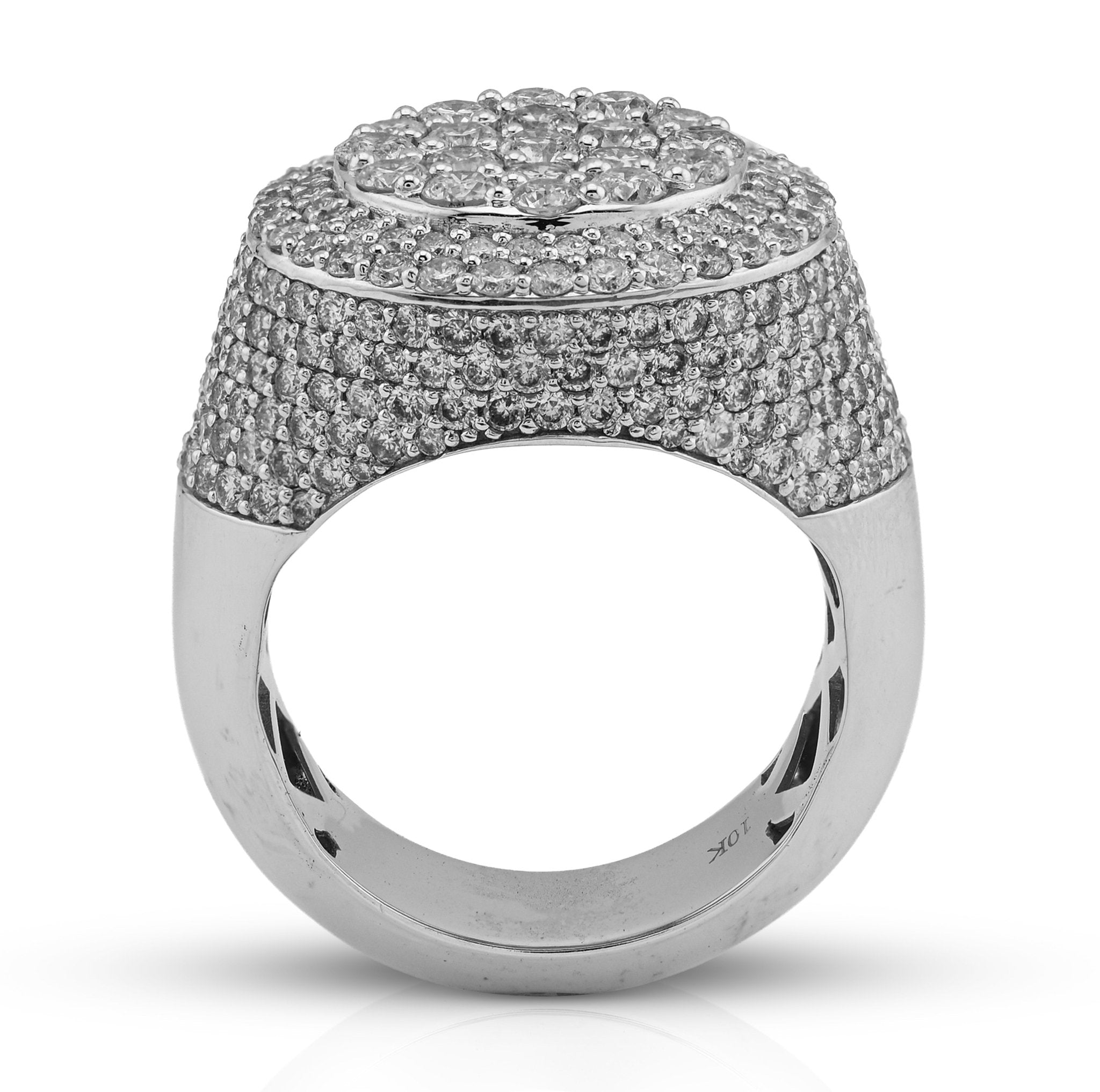 10K White Gold Flower Cluster 5.30CT Natural Diamond Side Iced Men Round Pinky Ring - Elite Jewelers - Rings