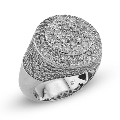 10K White Gold Flower Cluster 5.30CT Natural Diamond Side Iced Men Round Pinky Ring - Elite Jewelers - Rings