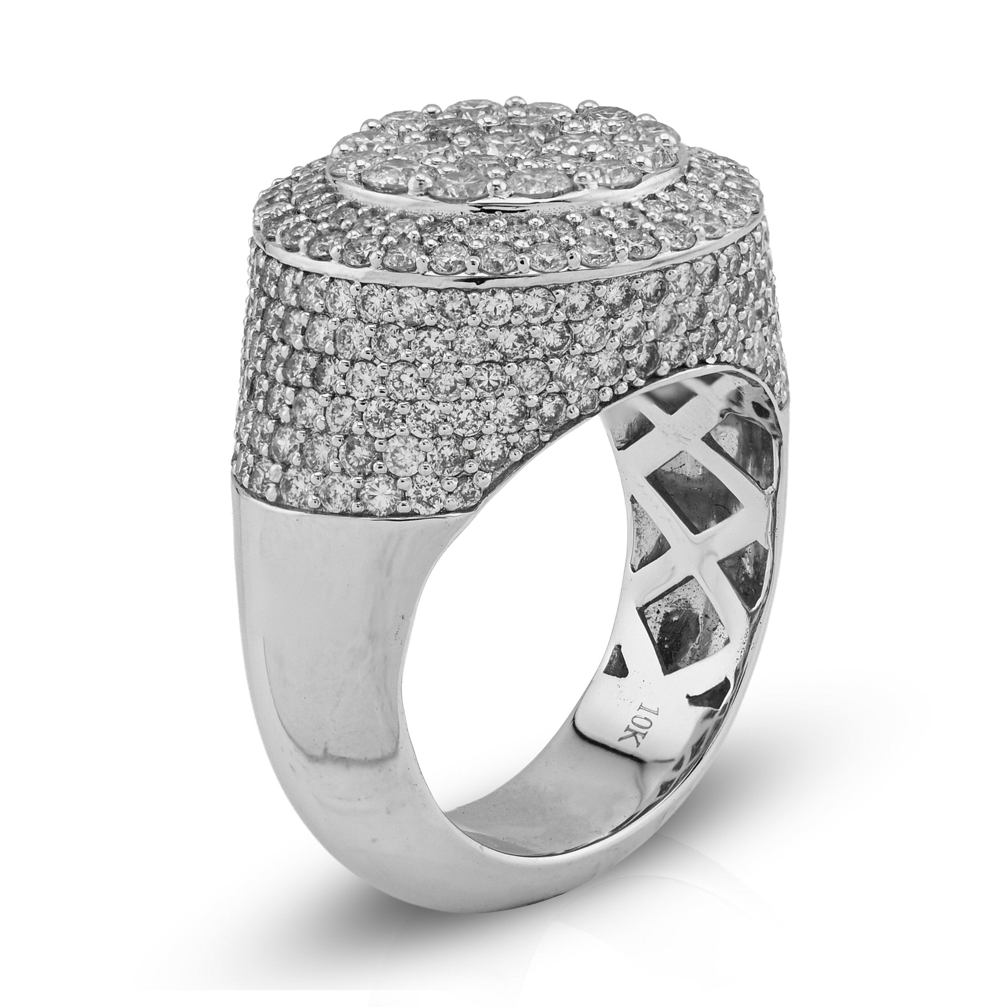 10K White Gold Flower Cluster 5.30CT Natural Diamond Side Iced Men Round Pinky Ring - Elite Jewelers - Rings