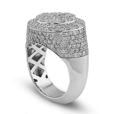 10K White Gold Flower Cluster 5.30CT Natural Diamond Side Iced Men Round Pinky Ring - Elite Jewelers - Rings