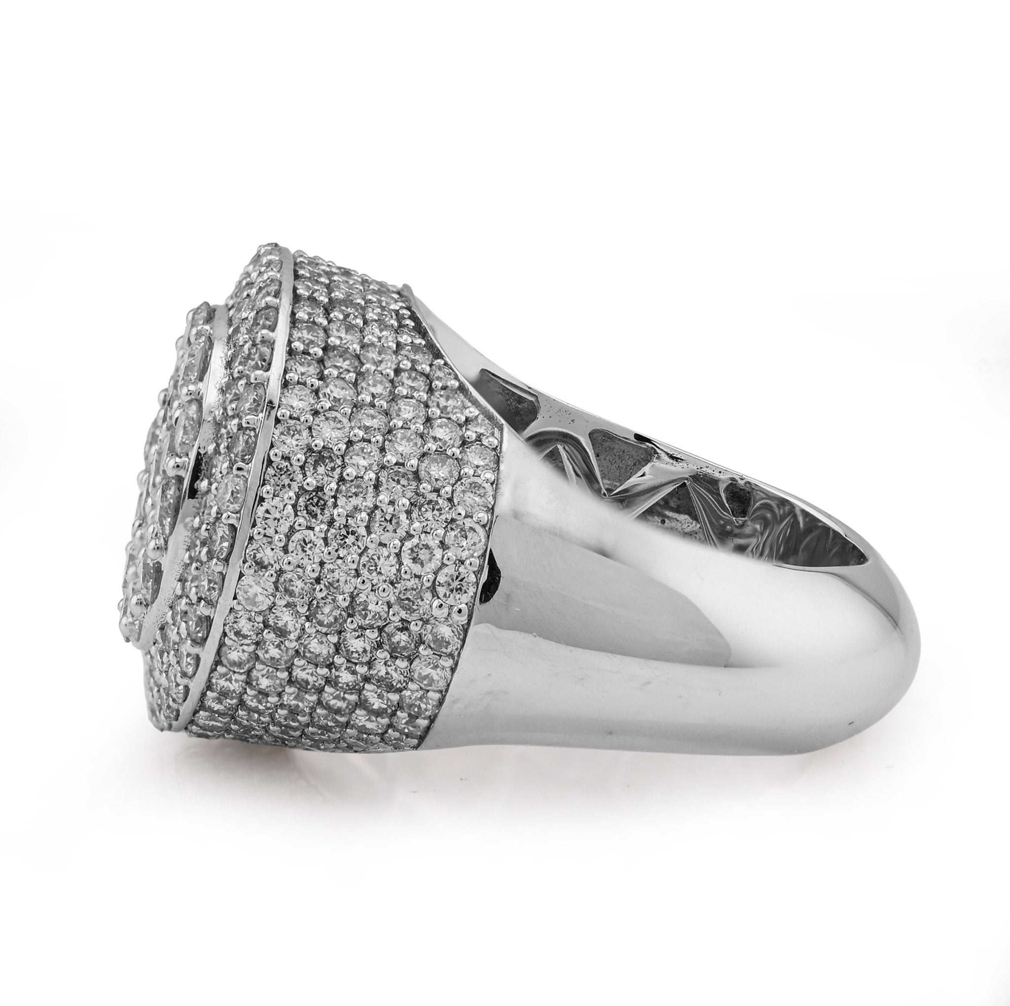 10K White Gold Flower Cluster 5.30CT Natural Diamond Side Iced Men Round Pinky Ring - Elite Jewelers - Rings
