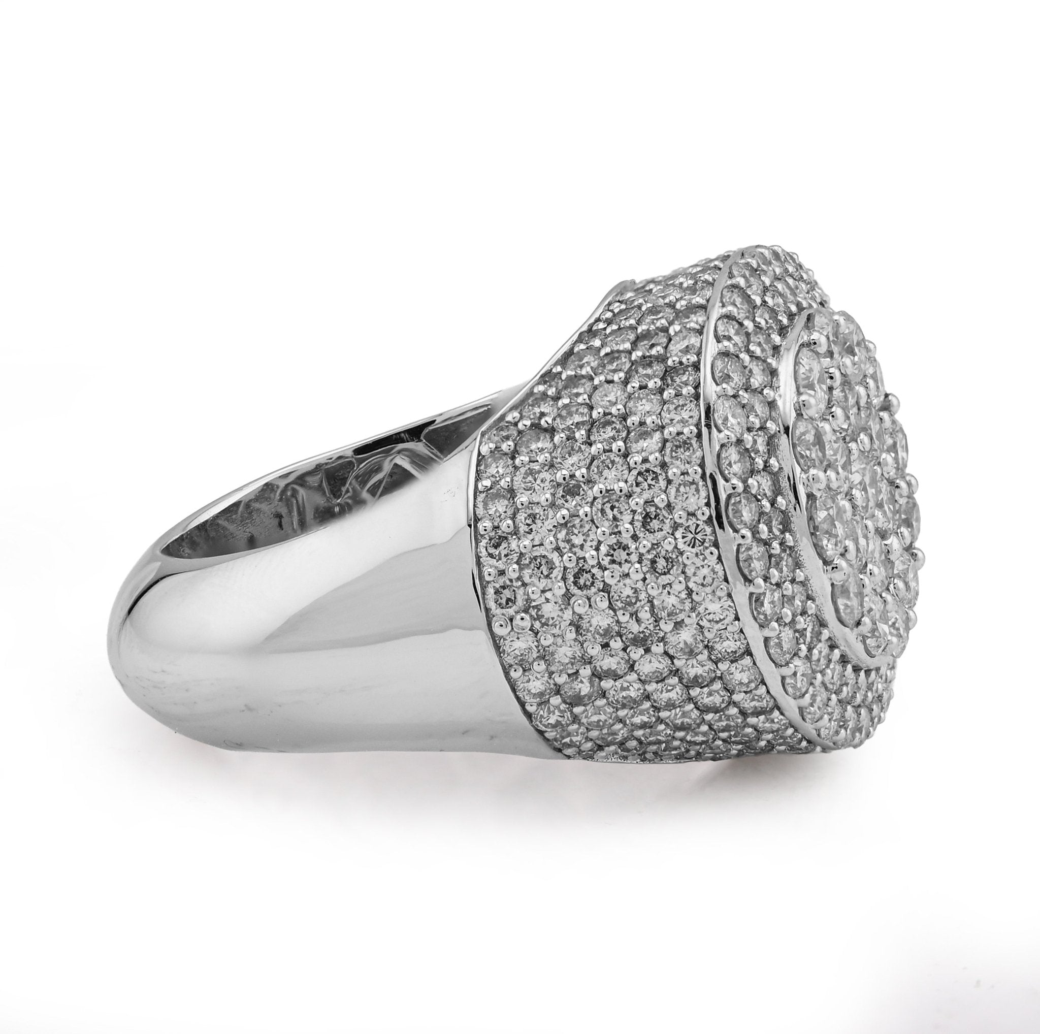 10K White Gold Flower Cluster 5.30CT Natural Diamond Side Iced Men Round Pinky Ring - Elite Jewelers - Rings