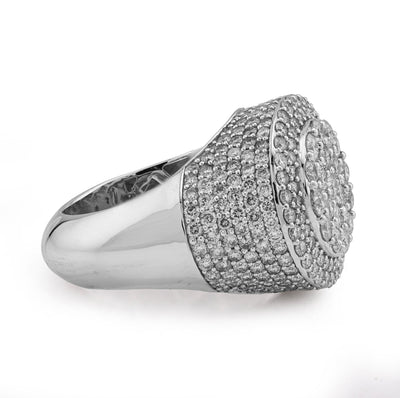 10K White Gold Flower Cluster 5.30CT Natural Diamond Side Iced Men Round Pinky Ring - Elite Jewelers - Rings