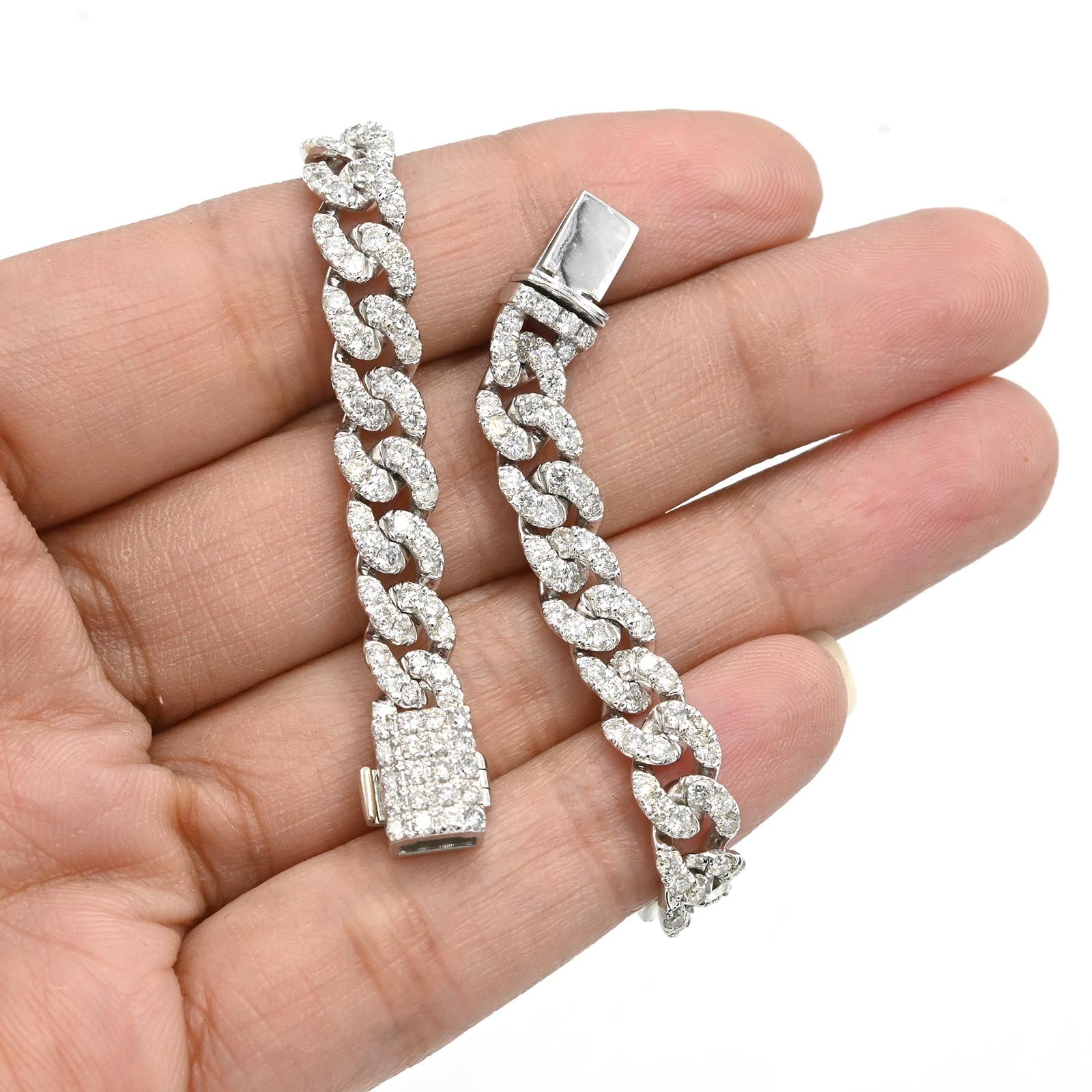10K White Gold Full Cut Round Cut 4.8CT Natural Diamond Cuban 6.5MM Link Bracelet 7" - Elite Jewelers - Bracelets