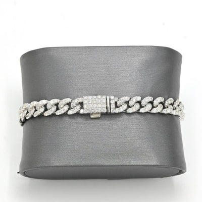 10K White Gold Full Cut Round Cut 4.8CT Natural Diamond Cuban 6.5MM Link Bracelet 7" - Elite Jewelers - Bracelets