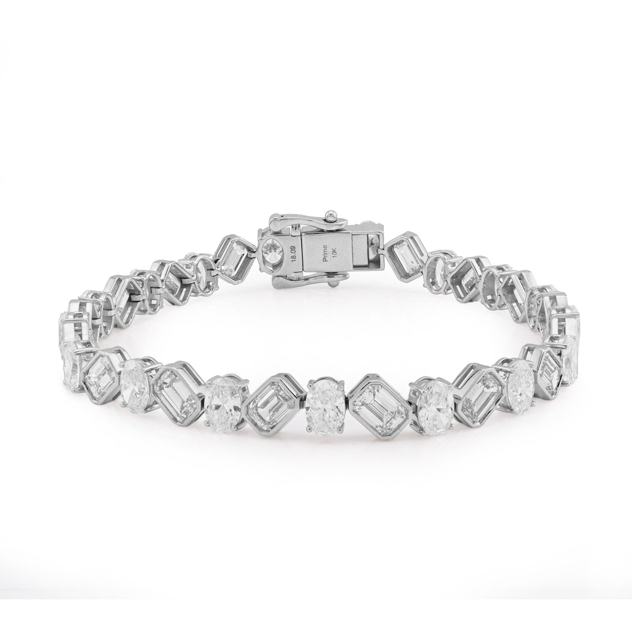 10K White Gold Lab DIamond Emerald/Oval Solitare 18.09CT 7mm Bracelet Men Women - Elite Jewelers - Bracelets