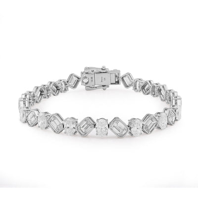 10K White Gold Lab DIamond Emerald/Oval Solitare 18.09CT 7mm Bracelet Men Women - Elite Jewelers - Bracelets