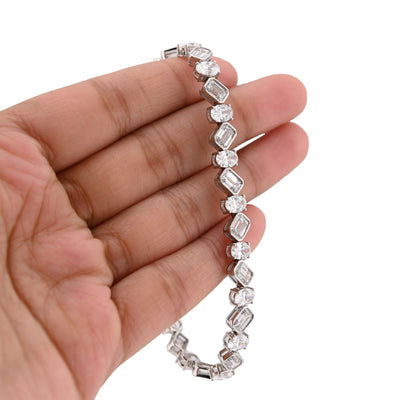10K White Gold Lab DIamond Emerald/Oval Solitare 18.09CT 7mm Bracelet Men Women - Elite Jewelers - Bracelets