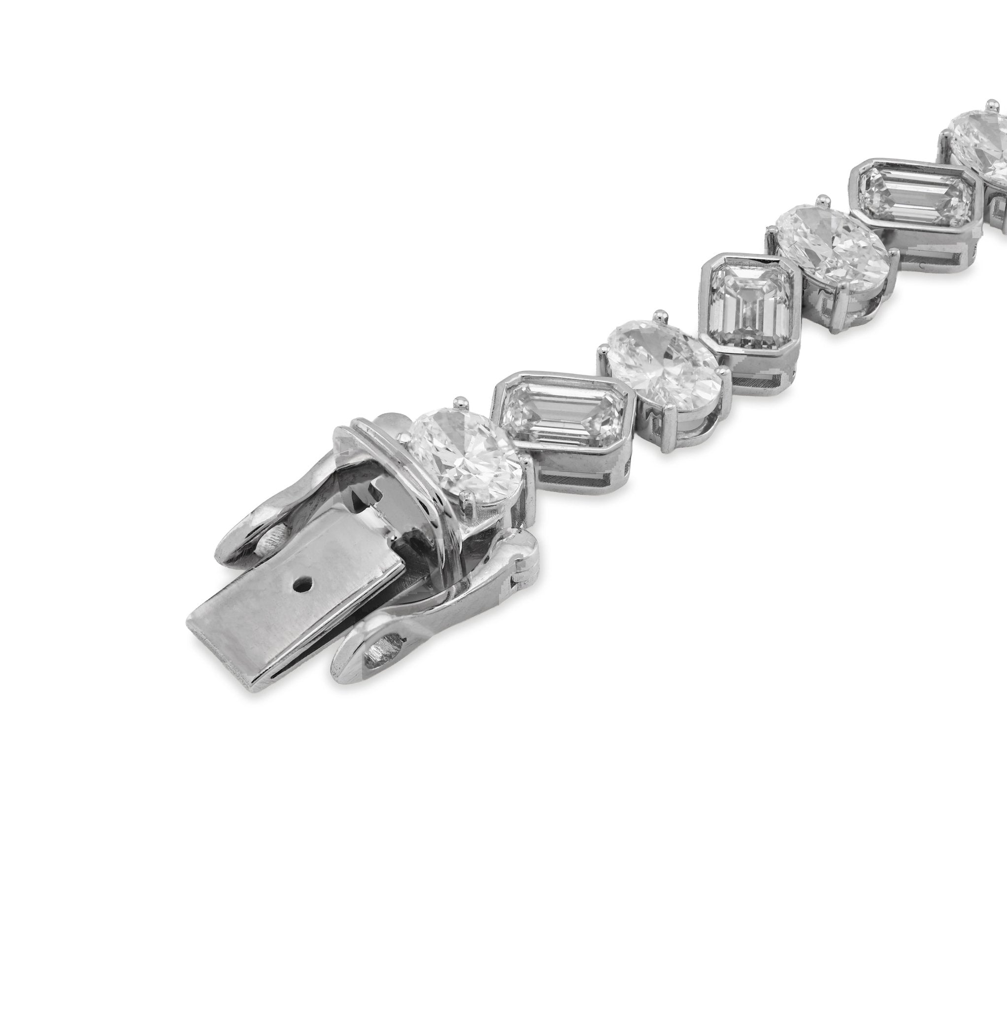 10K White Gold Lab DIamond Emerald/Oval Solitare 18.09CT 7mm Bracelet Men Women - Elite Jewelers - Bracelets