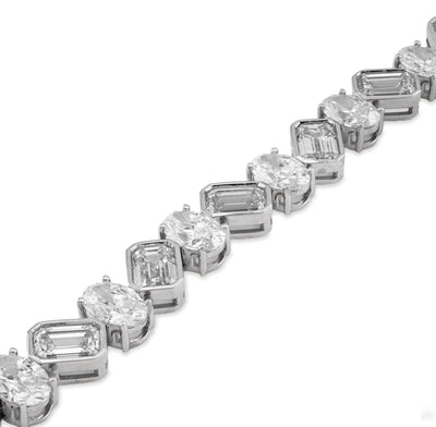 10K White Gold Lab DIamond Emerald/Oval Solitare 18.09CT 7mm Bracelet Men Women - Elite Jewelers - Bracelets