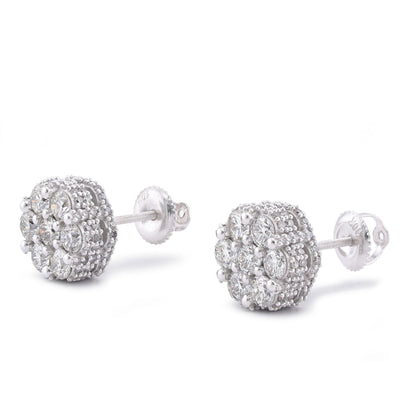 10K White Gold Marquise/Princess 2.4CT Natural Diamond Round Shape Men Women Earrings - Elite Jewelers-Earrings