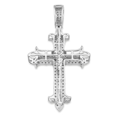 10K White Gold Natural Diamond Cross Pendant Religious Men Women 51.3MM Charm 6.9g - Elite Jewelers - Charms & Pendants