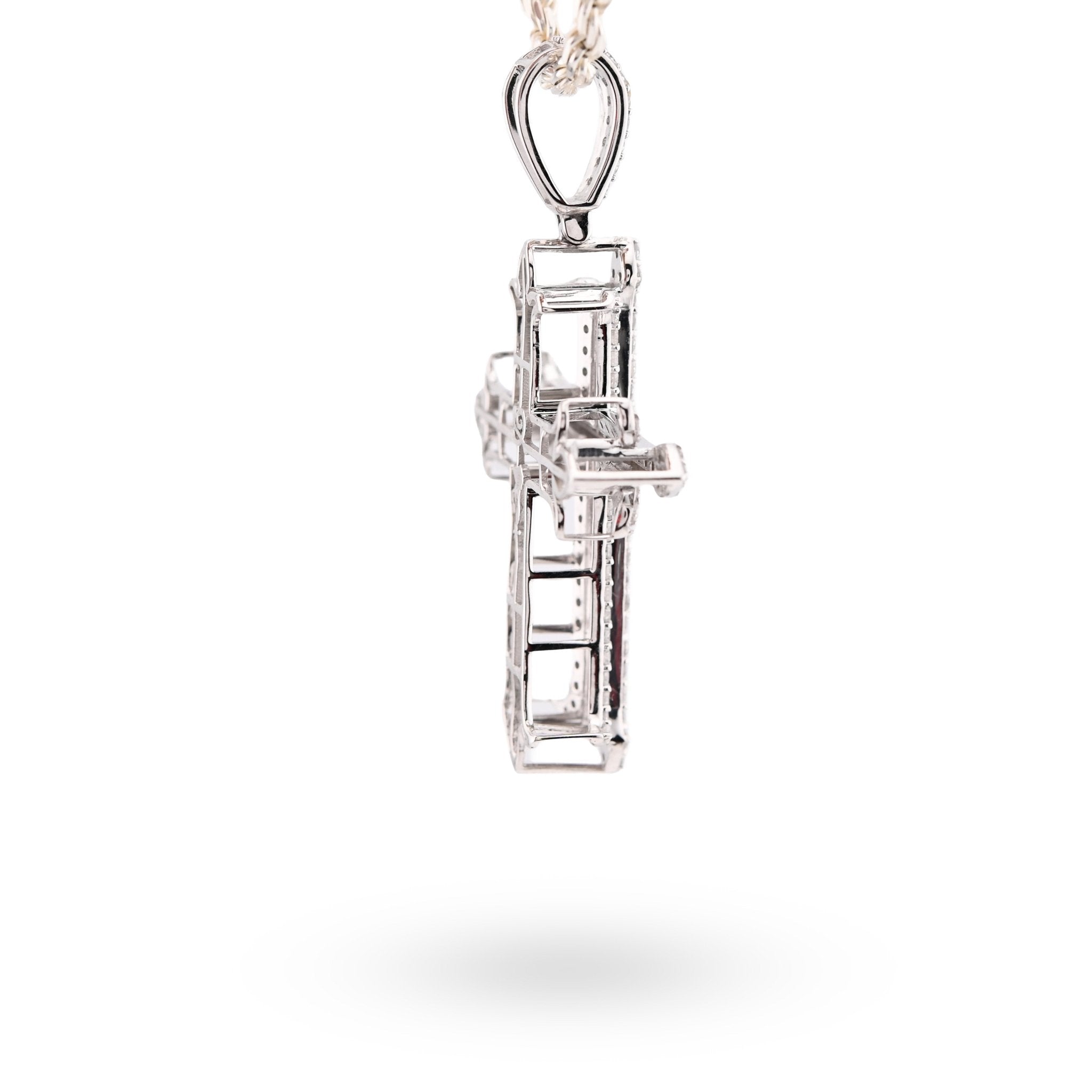 10K White Gold Natural Diamond Cross Pendant Religious Men Women 51.3MM Charm 6.9g - Elite Jewelers - Charms & Pendants