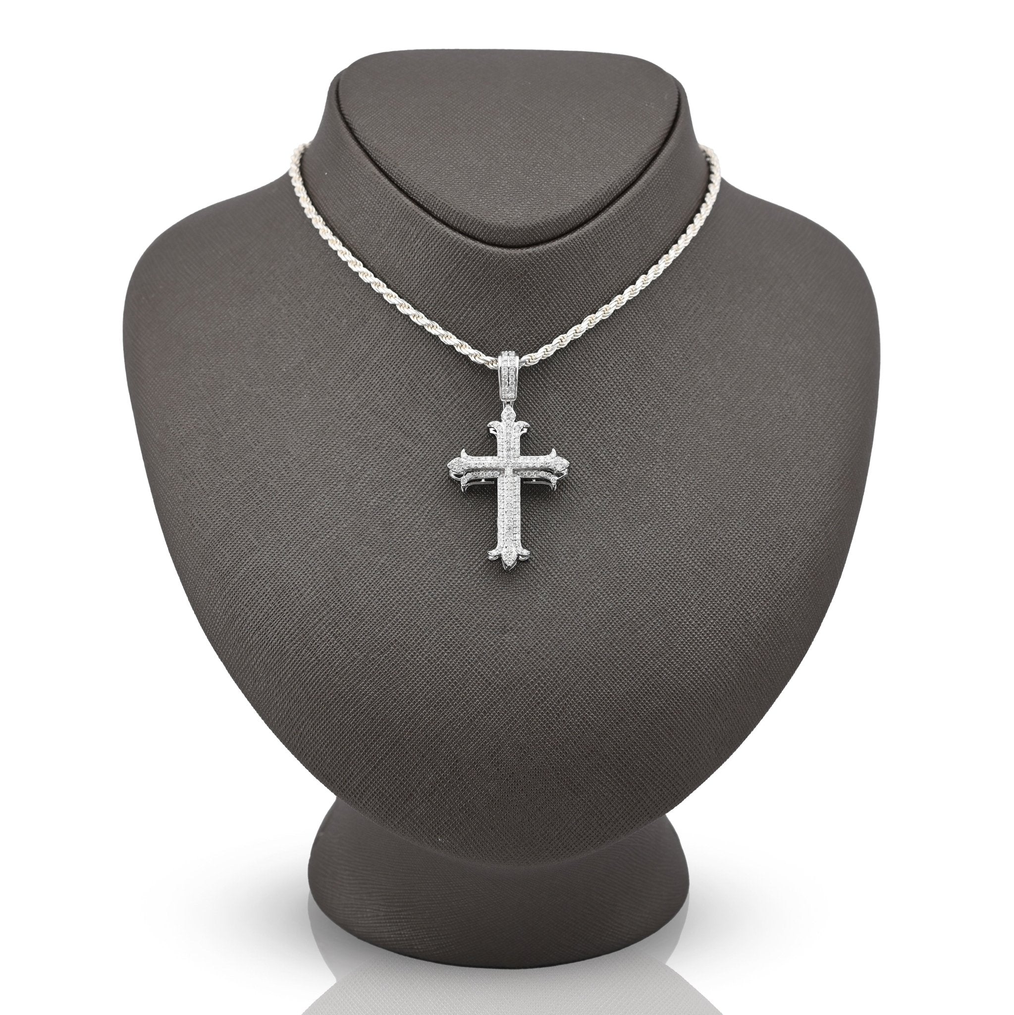 10K White Gold Natural Diamond Cross Pendant Religious Men Women 51.3MM Charm 6.9g - Elite Jewelers - Charms & Pendants