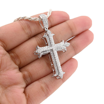 10K White Gold Natural Diamond Cross Pendant Religious Men Women 51.3MM Charm 6.9g - Elite Jewelers - Charms & Pendants
