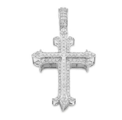 10K White Gold Natural Diamond Cross Pendant Religious Men Women 51.3MM Charm 6.9g - Elite Jewelers - Charms & Pendants