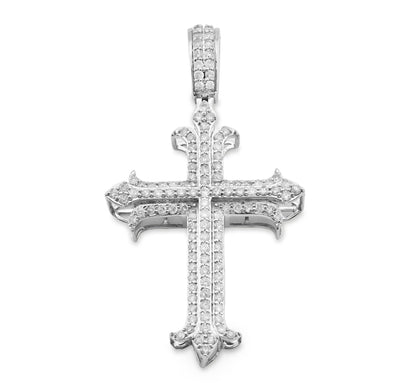 10K White Gold Natural Diamond Cross Pendant Religious Men Women 51.3MM Charm 6.9g - Elite Jewelers - Charms & Pendants