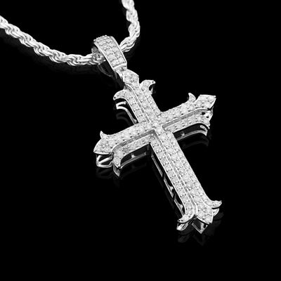 10K White Gold Natural Diamond Cross Pendant Religious Men Women 51.3MM Charm 6.9g - Elite Jewelers - Charms & Pendants