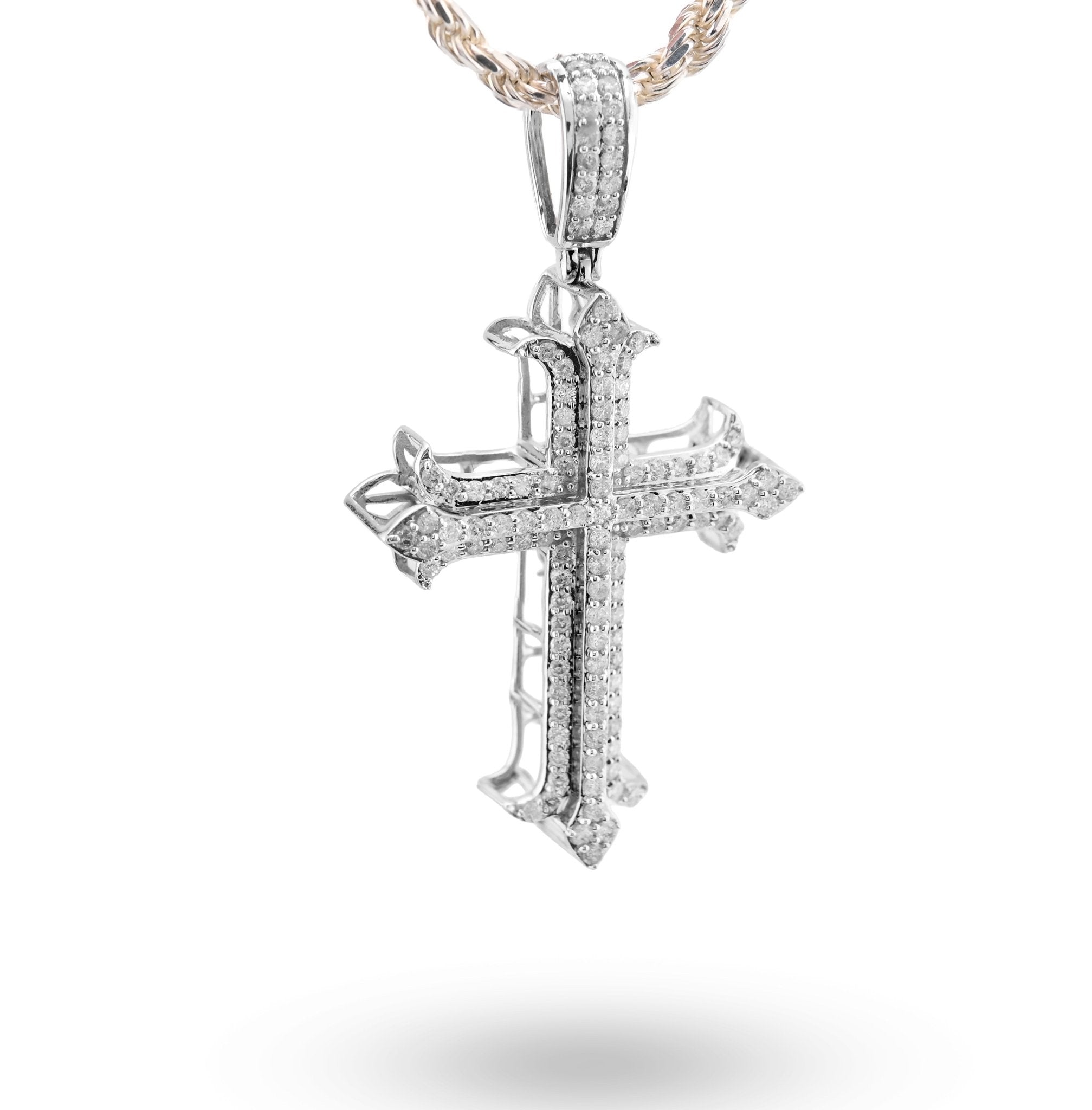 10K White Gold Natural Diamond Cross Pendant Religious Men Women 51.3MM Charm 6.9g - Elite Jewelers - Charms & Pendants