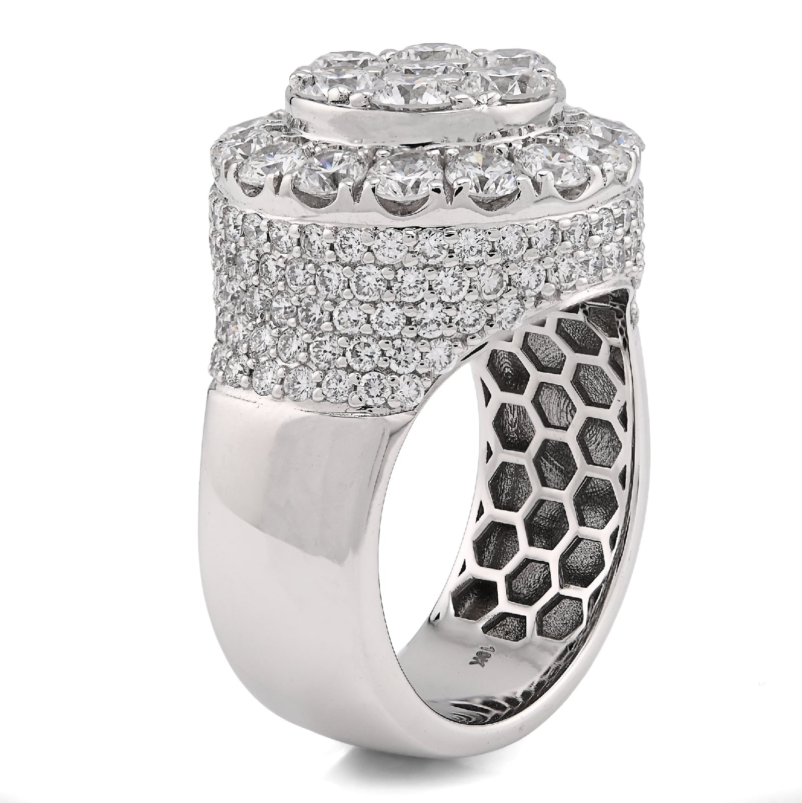 10K White Gold Round Cluster 10 Pointer 5.80CT Lab Diamond Pinky Ring - Elite Jewelers - Rings