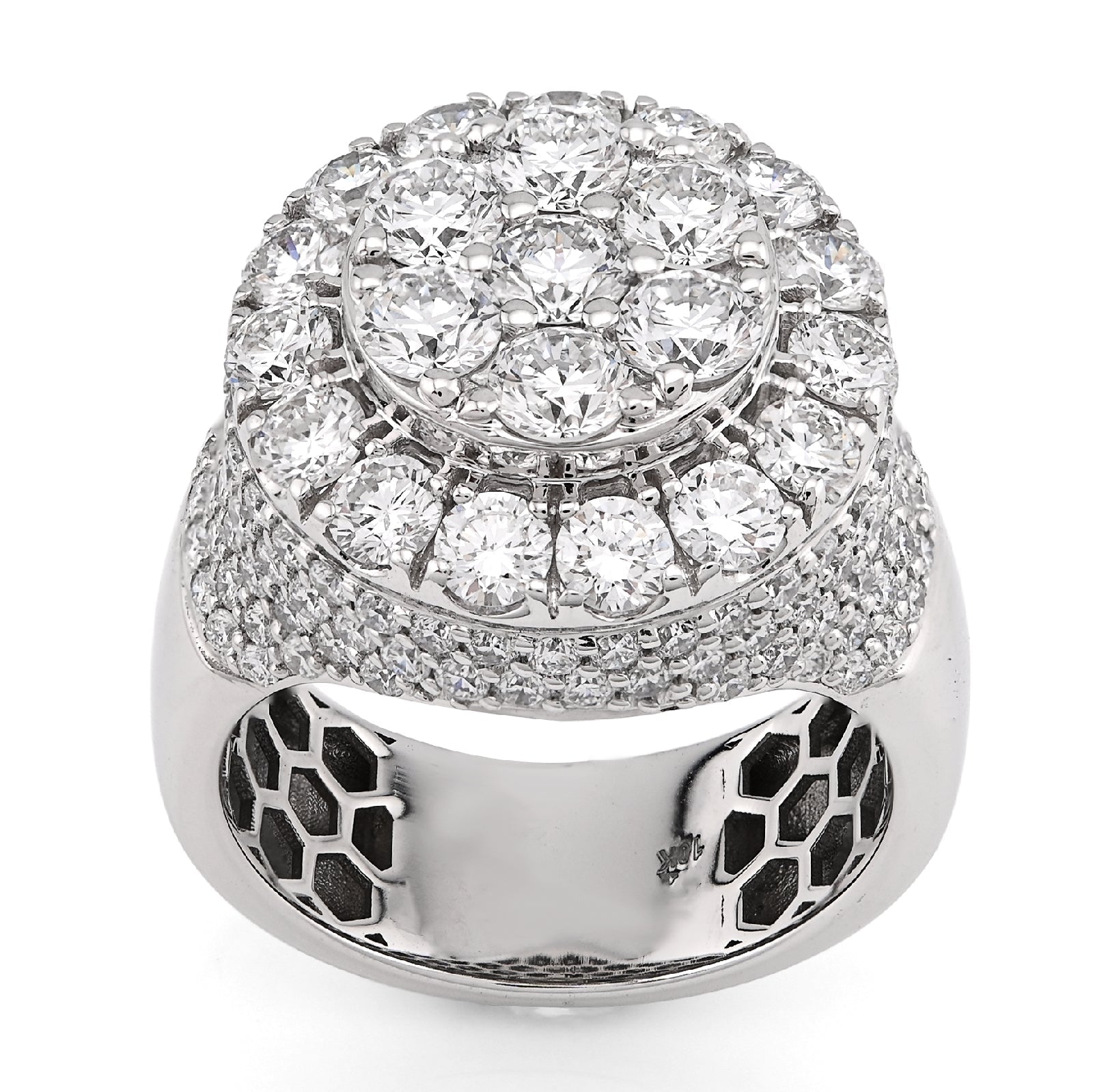 10K White Gold Round Cluster 10 Pointer 5.80CT Lab Diamond Pinky Ring - Elite Jewelers - Rings
