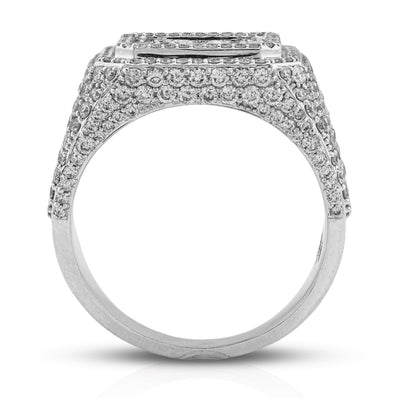 10K White Gold Square Shape 3.50CT Baguette Centre Side Iced Natural Diamond Men Pinky Ring - Elite Jewelers - Rings