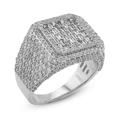 10K White Gold Square Shape 3.50CT Baguette Centre Side Iced Natural Diamond Men Pinky Ring - Elite Jewelers - Rings