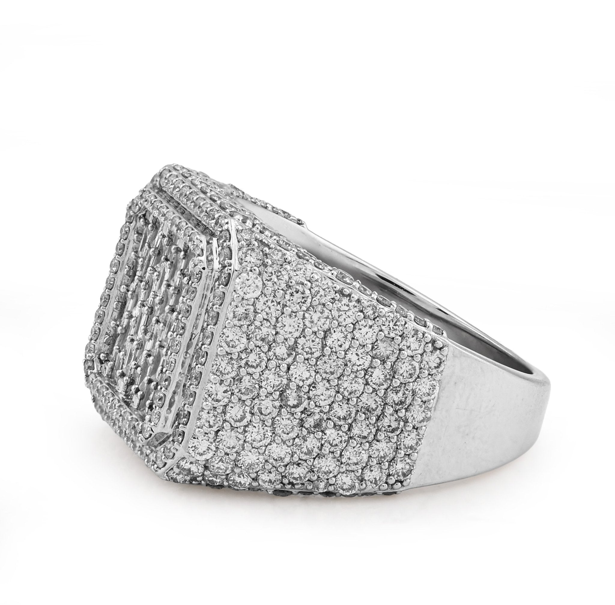 10K White Gold Square Shape 3.50CT Baguette Centre Side Iced Natural Diamond Men Pinky Ring - Elite Jewelers - Rings