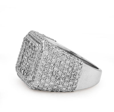 10K White Gold Square Shape 3.50CT Baguette Centre Side Iced Natural Diamond Men Pinky Ring - Elite Jewelers - Rings