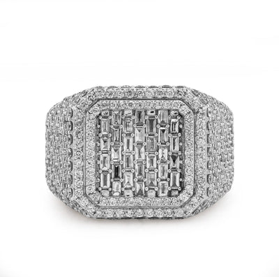 10K White Gold Square Shape 3.50CT Baguette Centre Side Iced Natural Diamond Men Pinky Ring - Elite Jewelers - Rings