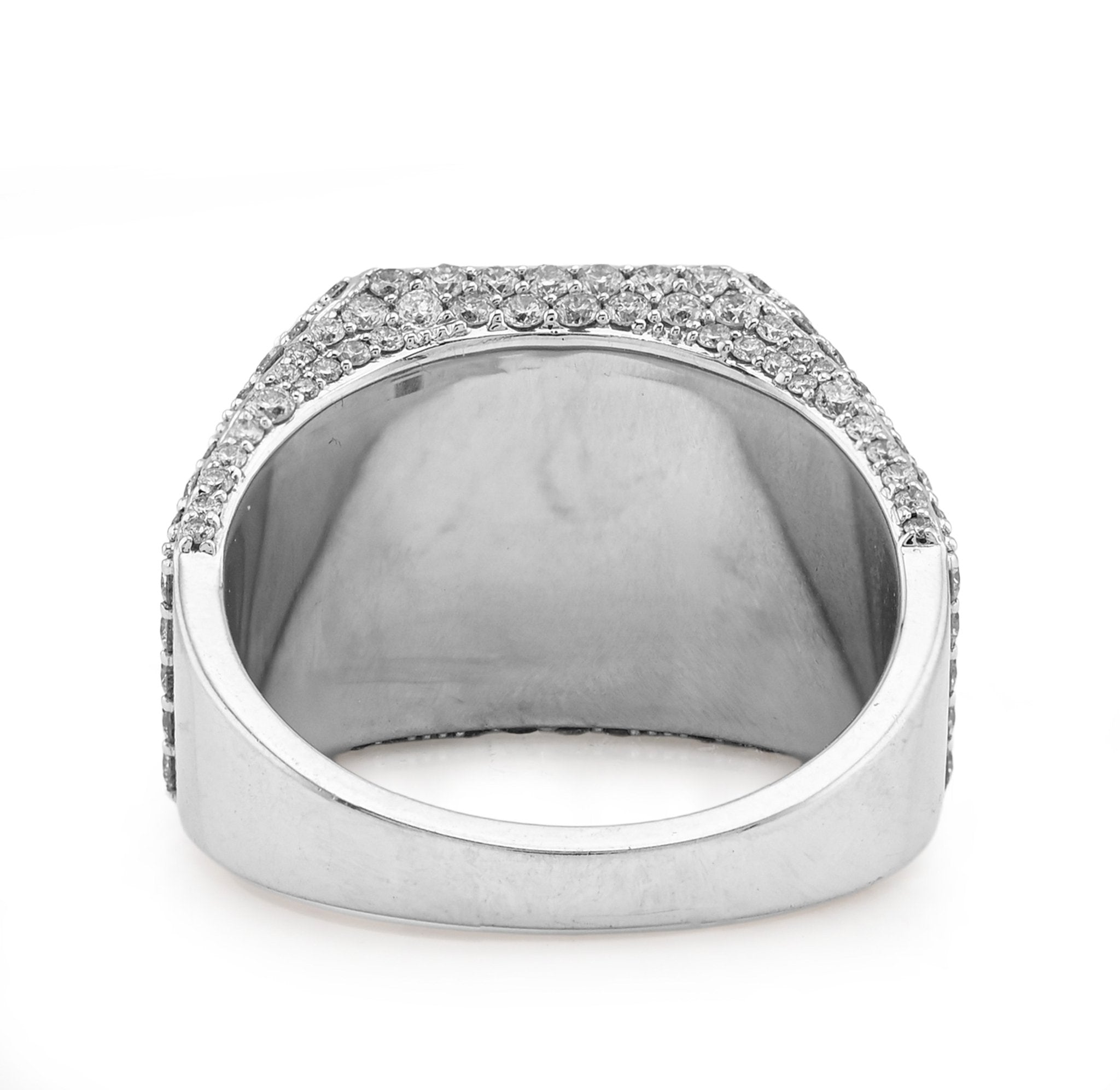 10K White Gold Square Shape 3.50CT Baguette Centre Side Iced Natural Diamond Men Pinky Ring - Elite Jewelers - Rings