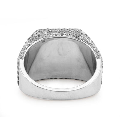 10K White Gold Square Shape 3.50CT Baguette Centre Side Iced Natural Diamond Men Pinky Ring - Elite Jewelers - Rings