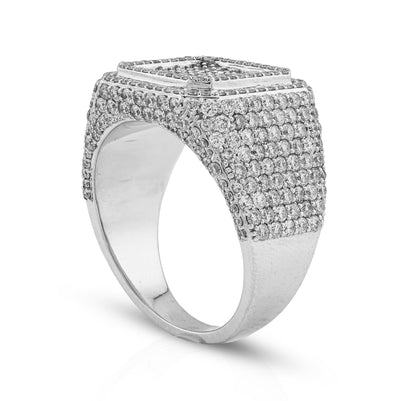 10K White Gold Square Shape 3.50CT Baguette Centre Side Iced Natural Diamond Men Pinky Ring - Elite Jewelers - Rings