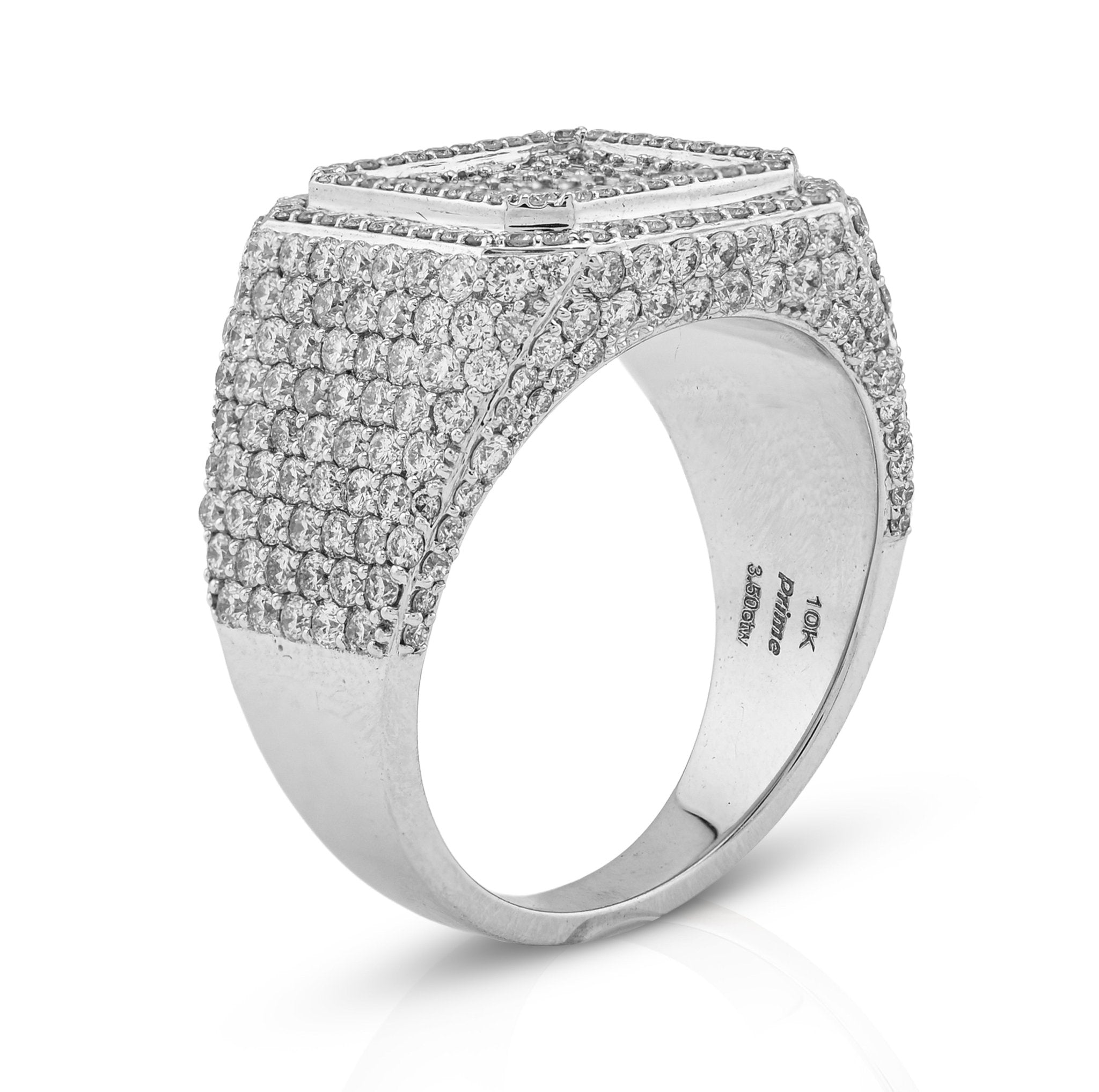 10K White Gold Square Shape 3.50CT Baguette Centre Side Iced Natural Diamond Men Pinky Ring - Elite Jewelers - Rings