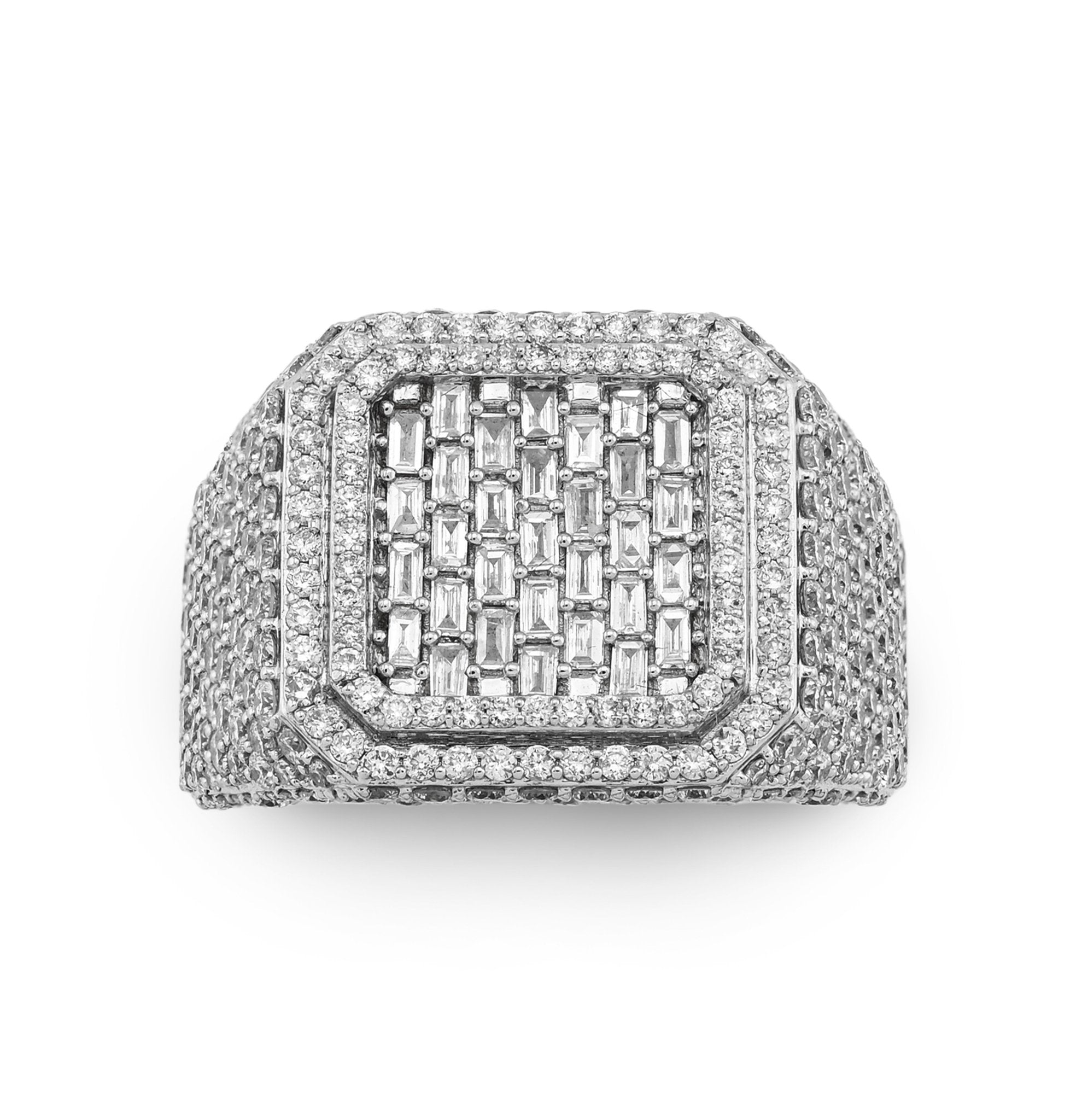 10K White Gold Square Shape 3.50CT Baguette Centre Side Iced Natural Diamond Men Pinky Ring - Elite Jewelers - Rings