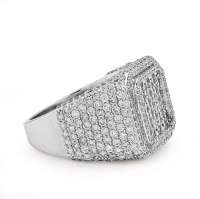 10K White Gold Square Shape 3.50CT Baguette Centre Side Iced Natural Diamond Men Pinky Ring - Elite Jewelers - Rings