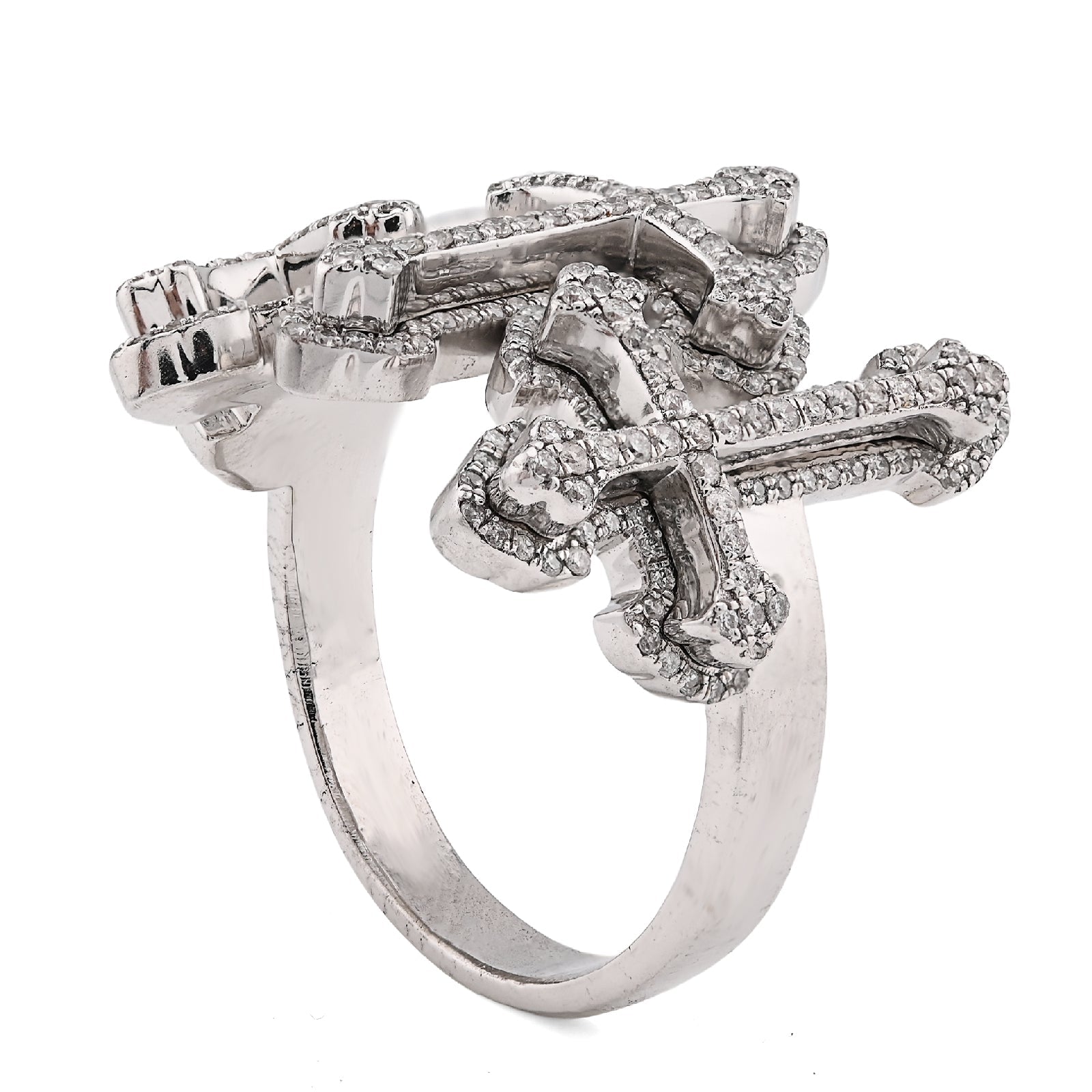 10K White Gold Three Cross 1CT Natural Diamond Men Pinky Ring - Elite Jewelers - Rings
