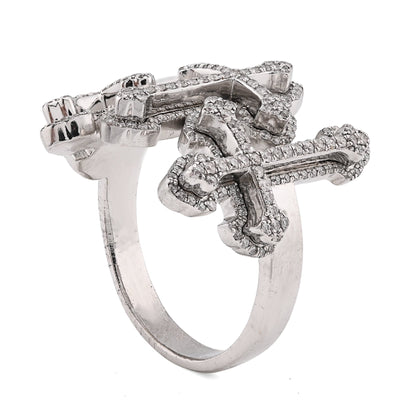 10K White Gold Three Cross 1CT Natural Diamond Men Pinky Ring - Elite Jewelers - Rings