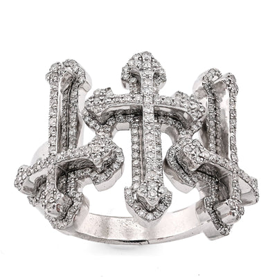 10K White Gold Three Cross 1CT Natural Diamond Men Pinky Ring - Elite Jewelers - Rings