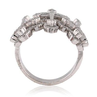 10K White Gold Three Cross 1CT Natural Diamond Men Pinky Ring - Elite Jewelers - Rings