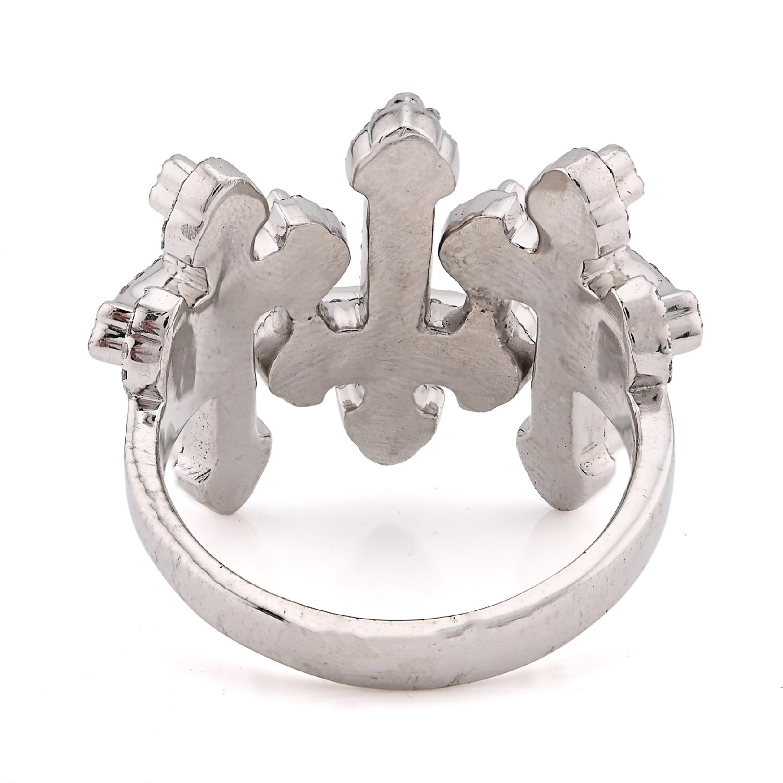 10K White Gold Three Cross 1CT Natural Diamond Men Pinky Ring - Elite Jewelers - Rings